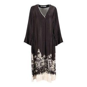 Shirt A Porter Relaxed Fit V-Neck Dress With Cityscape Print - NWT